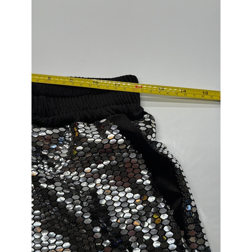 Mens Silver Sequin‎ Disco Festival Shorts Black Elastic Waist Rave Party Small - Picture 6 of 9
